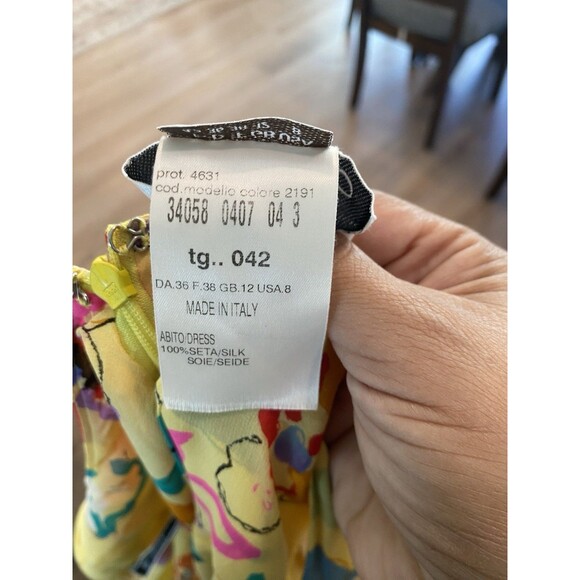 Vintage Gai Mattiolo Y2K Yellow Floral 100% Silk Midi Dress Fairy core Sz Small - Picture 9 of 10